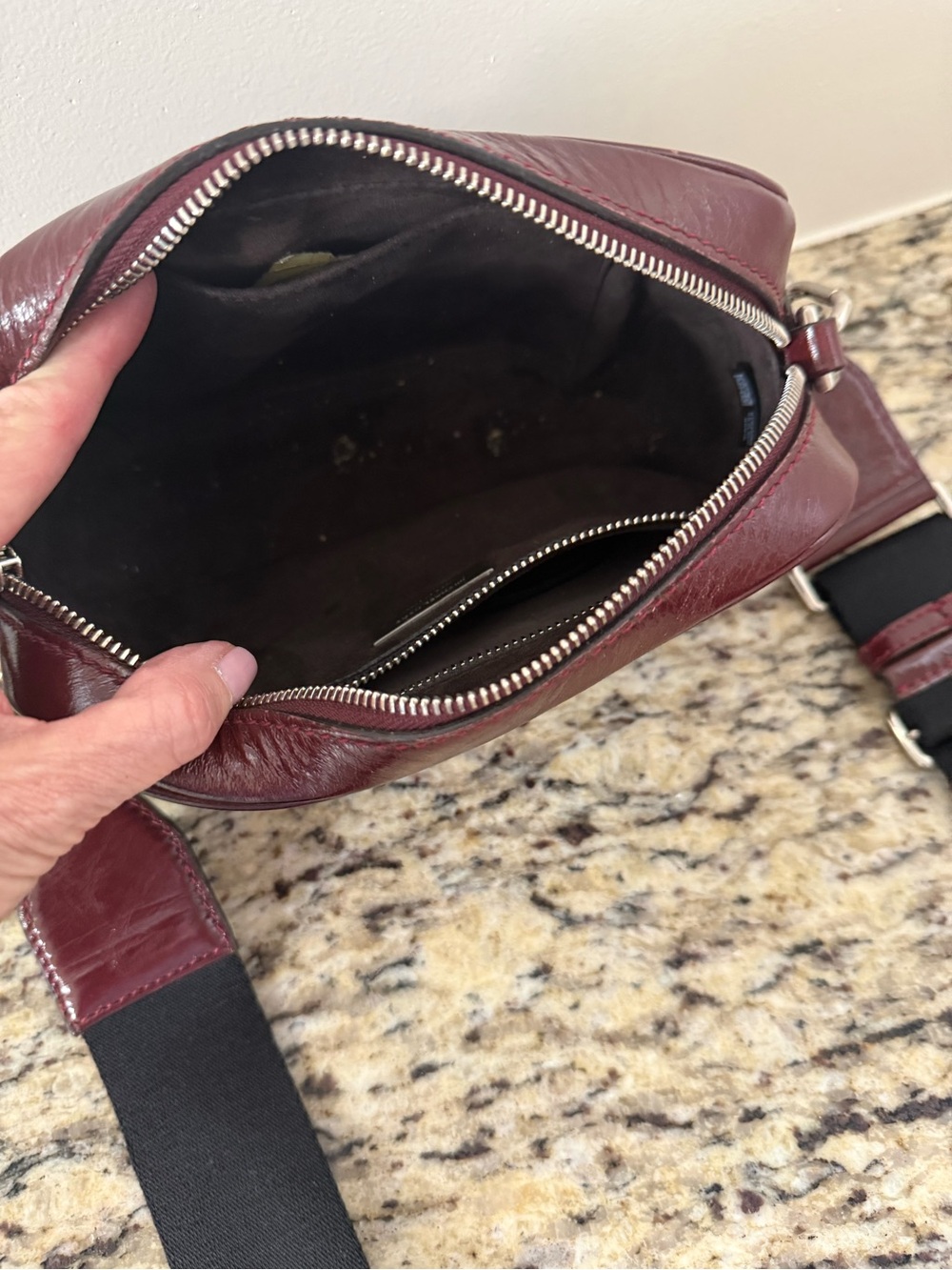 Michael Kors Collection Burgundy Leather Crossbody with Silver MK Emblem - Picture 3 of 4
